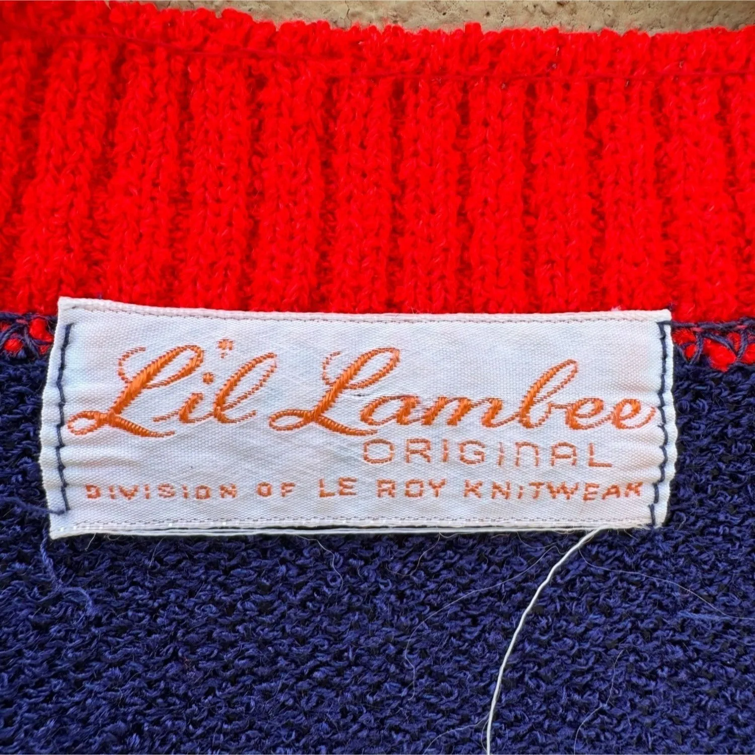 Lil Lambee Le Roy Knitwear Vintage 60s V Neck Drawstring Chest Knit Sweater - XL