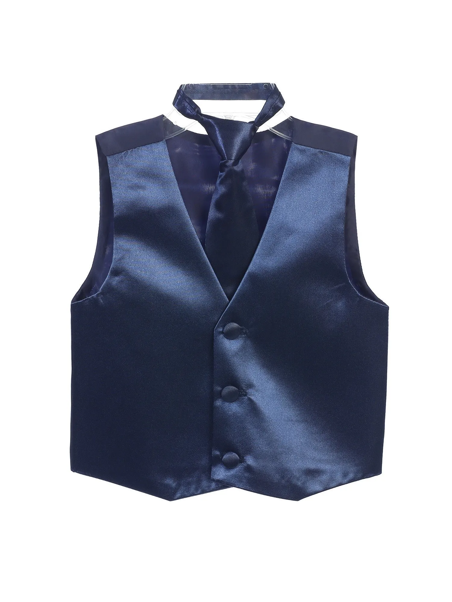 Little Boys Navy Three Button Satin Vest Tie 2 Pc Set 2-6