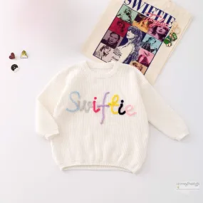 Little Trendy Swiftie Embroidered Knit Sweater