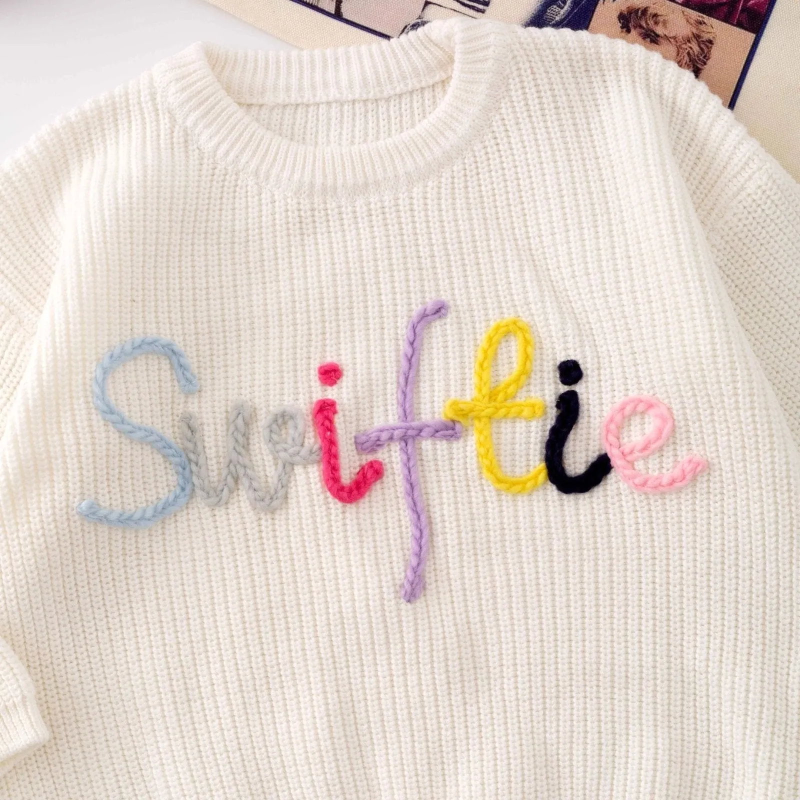 Little Trendy Swiftie Embroidered Knit Sweater