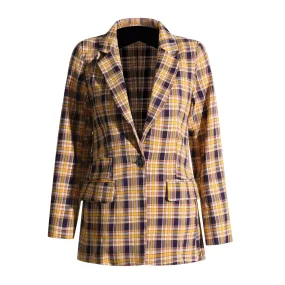 Loose Blazers For Women Notched Collar Long Sleeve Hit Color Plaid Single Breasted Blazer Female Fashion Clothing