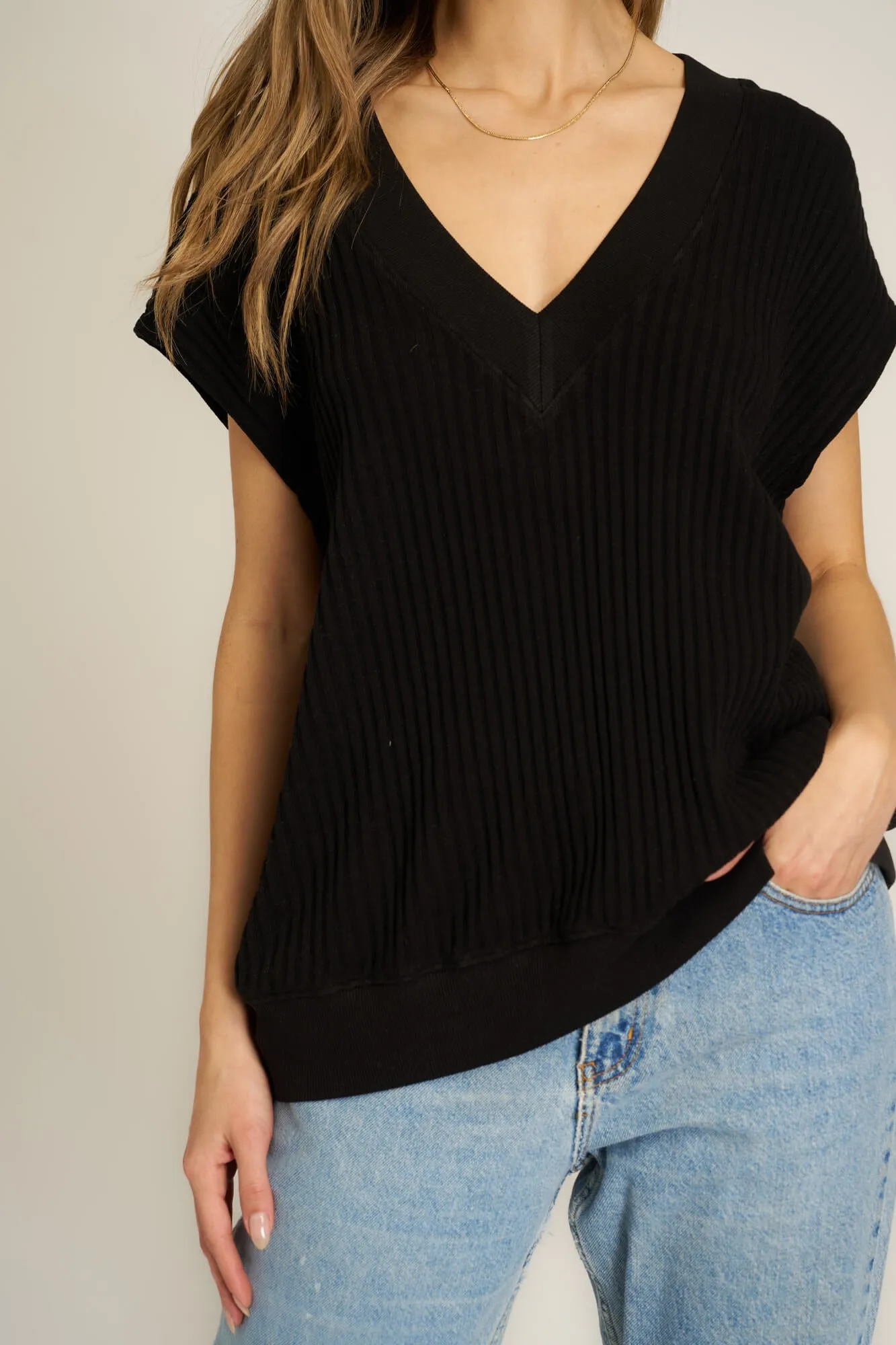 Lost in Love Oversized Sweater Vest - Black