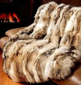 Luxury Lodge Style Coyote Throw Full Skins 50'x 60' with Ultra-suede backing