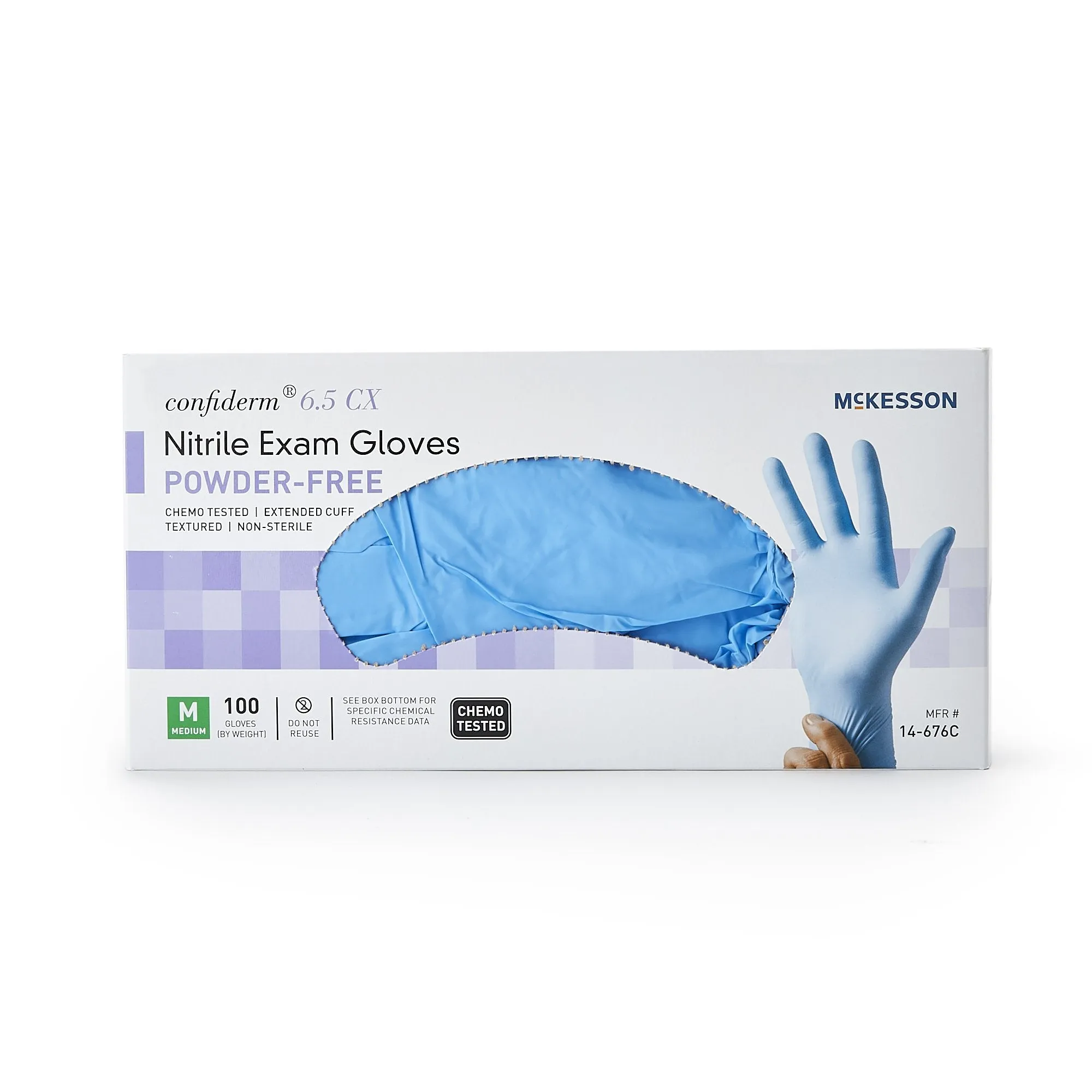 McKesson Confiderm® 6.5CX Extended Cuff Nitrile Extended Cuff Length Exam Glove, Medium, Blue