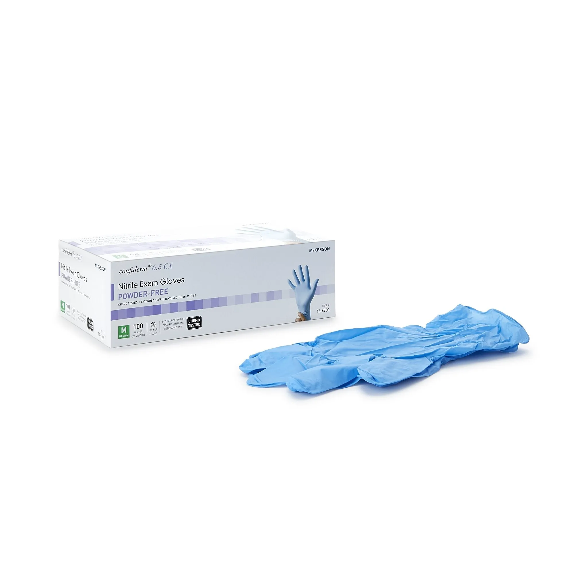 McKesson Confiderm® 6.5CX Extended Cuff Nitrile Extended Cuff Length Exam Glove, Medium, Blue