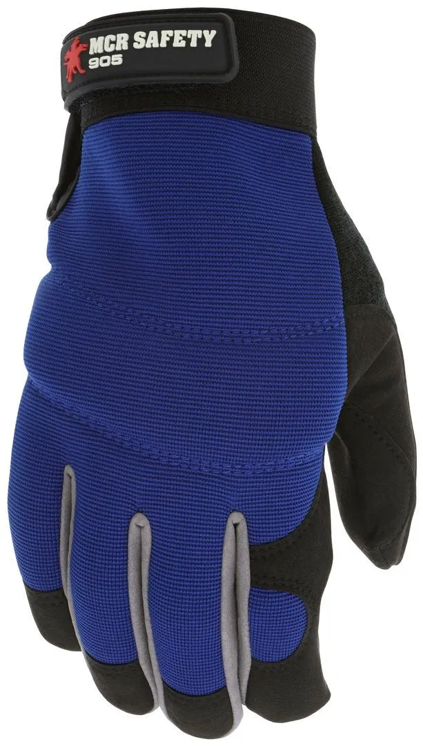 MCR Safety 905 Synthetic Leather Palm Mechanics Gloves, Blue, 1 Each