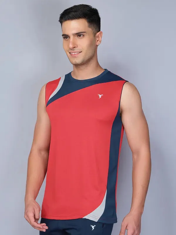 Men Colorblock Slim Fit Crew Neck Innerwear Vest with TECHNO COOL