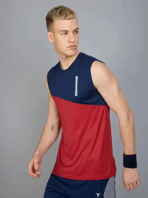 Men Colorblock Slim Fit Crew Neck Innerwear Vest with TECHNO COOL 