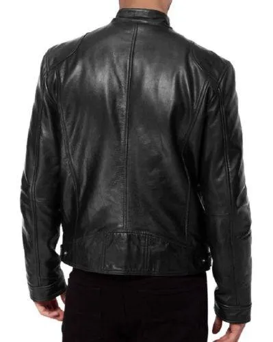 MEN'S CAFE RACER BLACK & BROWN BIKER LEATHER JACKET