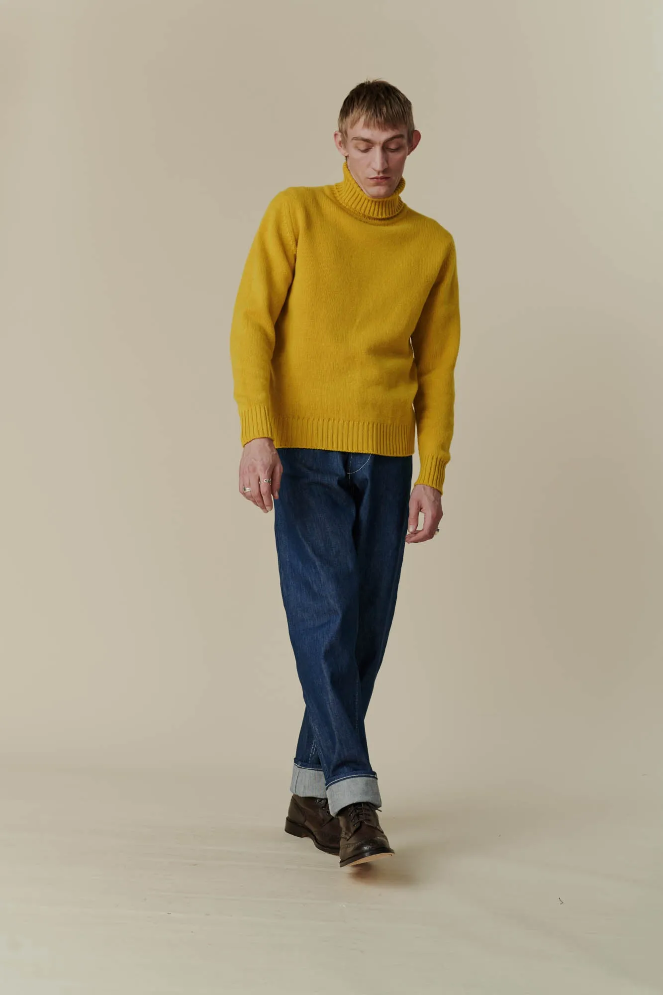 Men's Lambswool Roll Neck Jumper - Picalilli Yellow