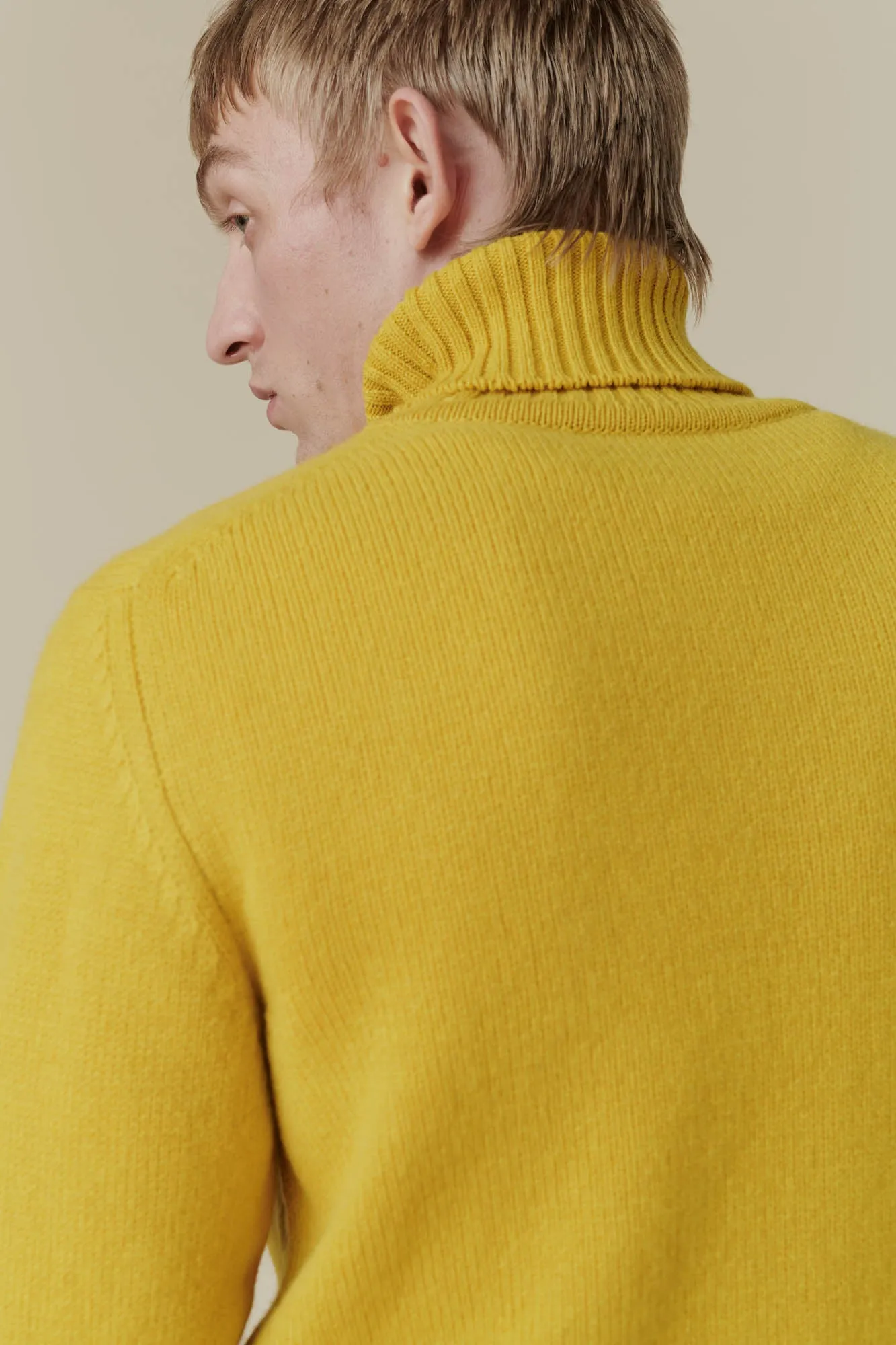 Men's Lambswool Roll Neck Jumper - Picalilli Yellow