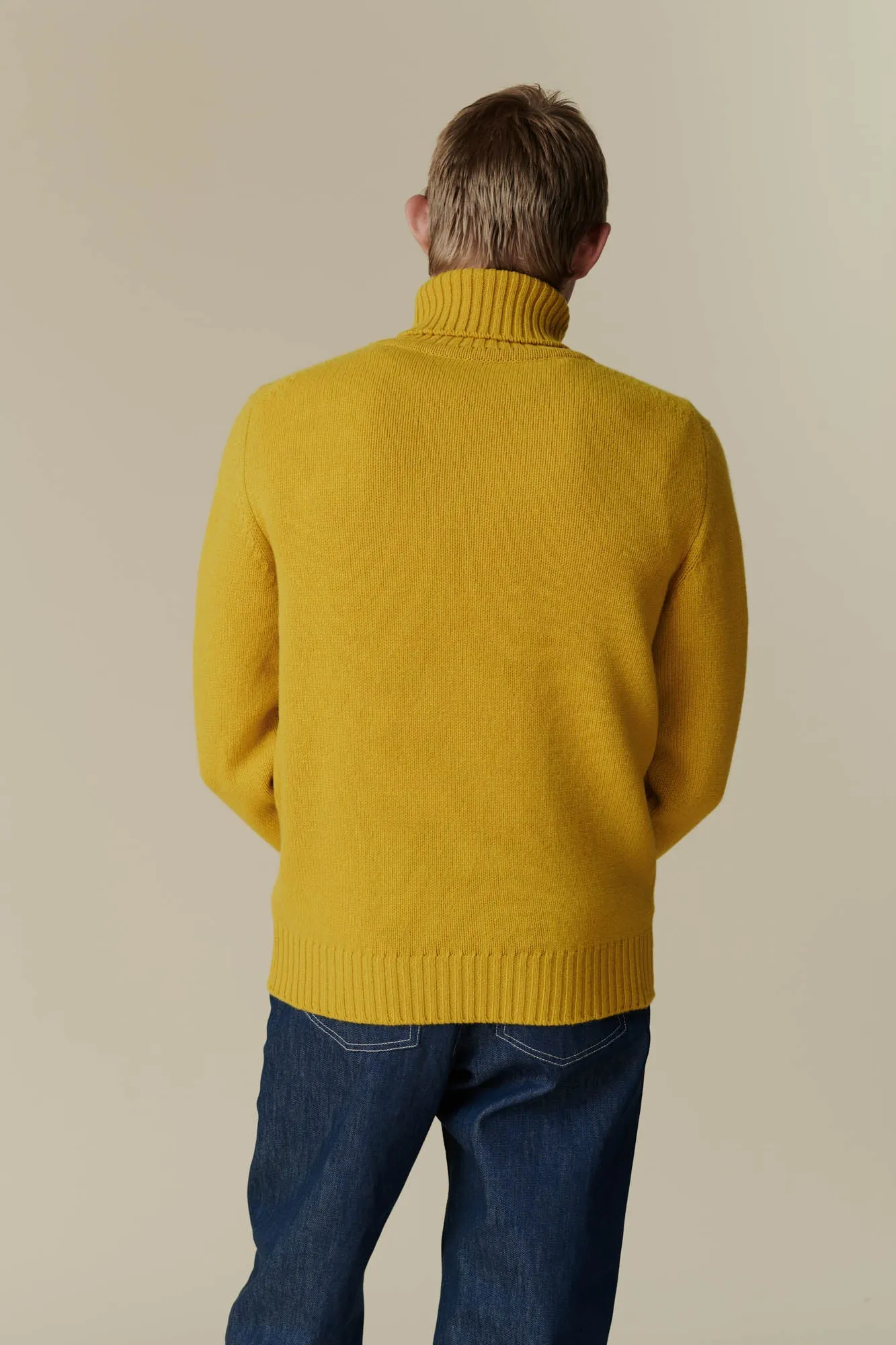 Men's Lambswool Roll Neck Jumper - Picalilli Yellow