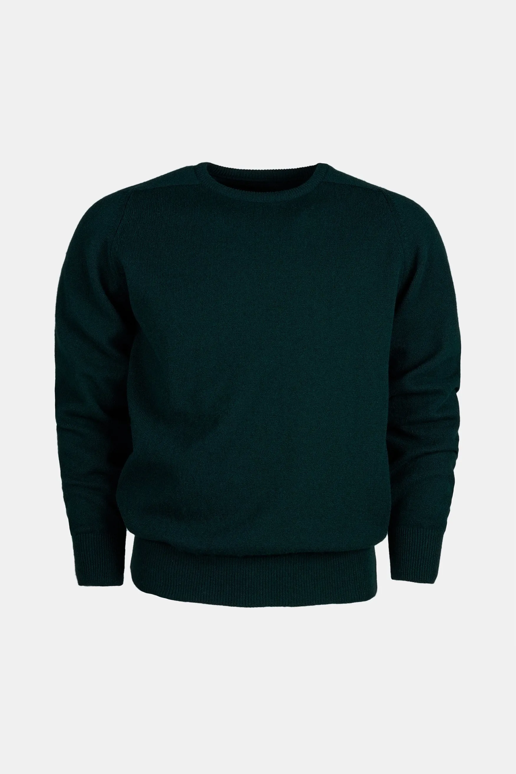 Men's Lambswool Saddle Shoulder Crew Neck - Bottle Green