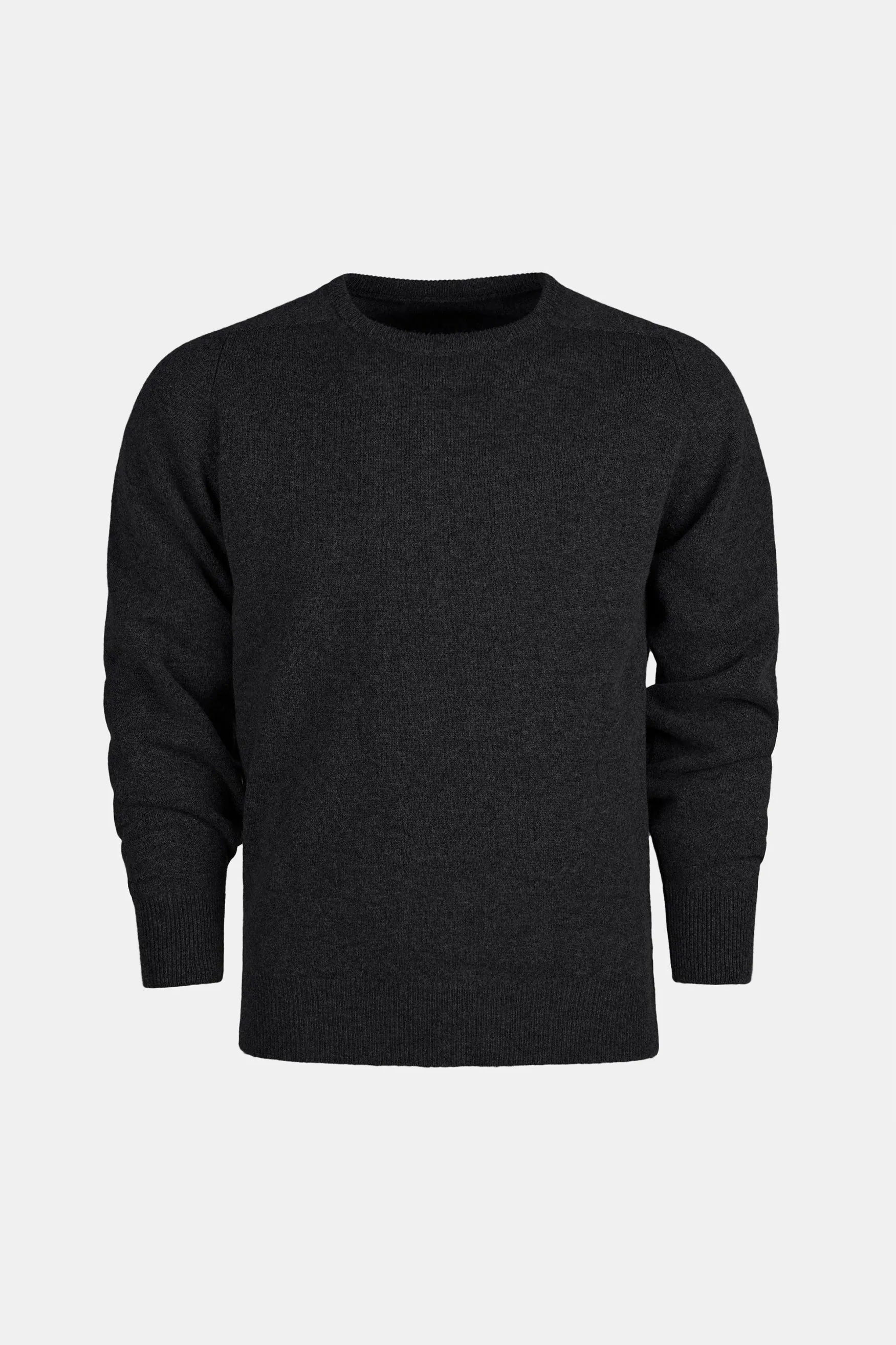 Men's Lambswool Saddle Shoulder Crew Neck - Charcoal