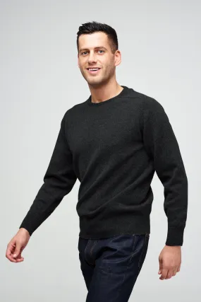 Men's Lambswool Saddle Shoulder Crew Neck - Charcoal