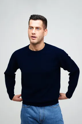 Men's Lambswool Saddle Shoulder Crew Neck - Navy