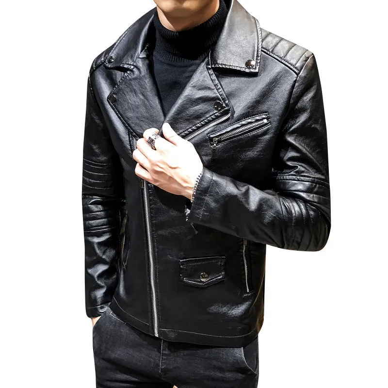 Men's Leather Slim PU Leather Jacket Lapel Jacket