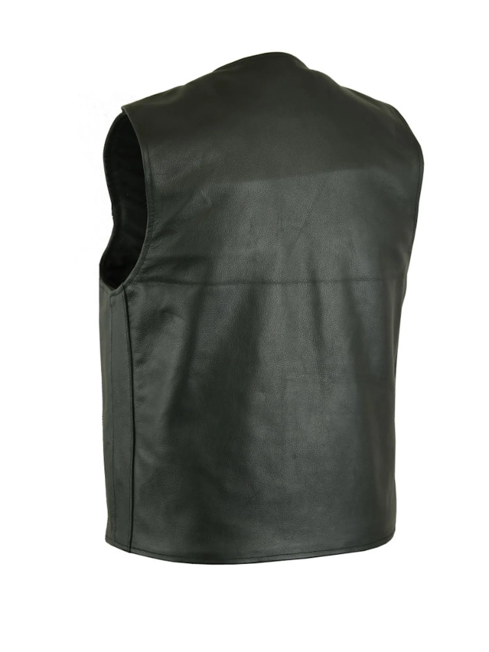 Men's Single Panel Back Motorcycle Vest With Concealed Carry Buffalo Nickel Head Snaps