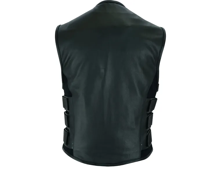 Men's SWAT Team Sytle Leather Motorcycle Vest Solid Back