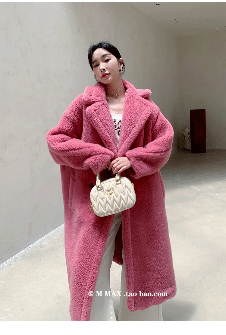 Mid Length Long Teddy Bear Fleece Coat