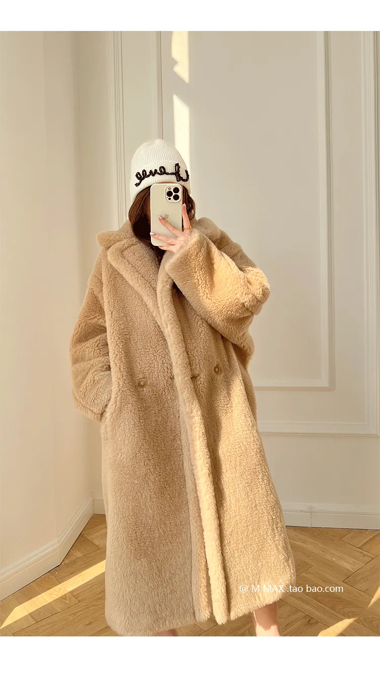 Mid Length Long Teddy Bear Fleece Coat