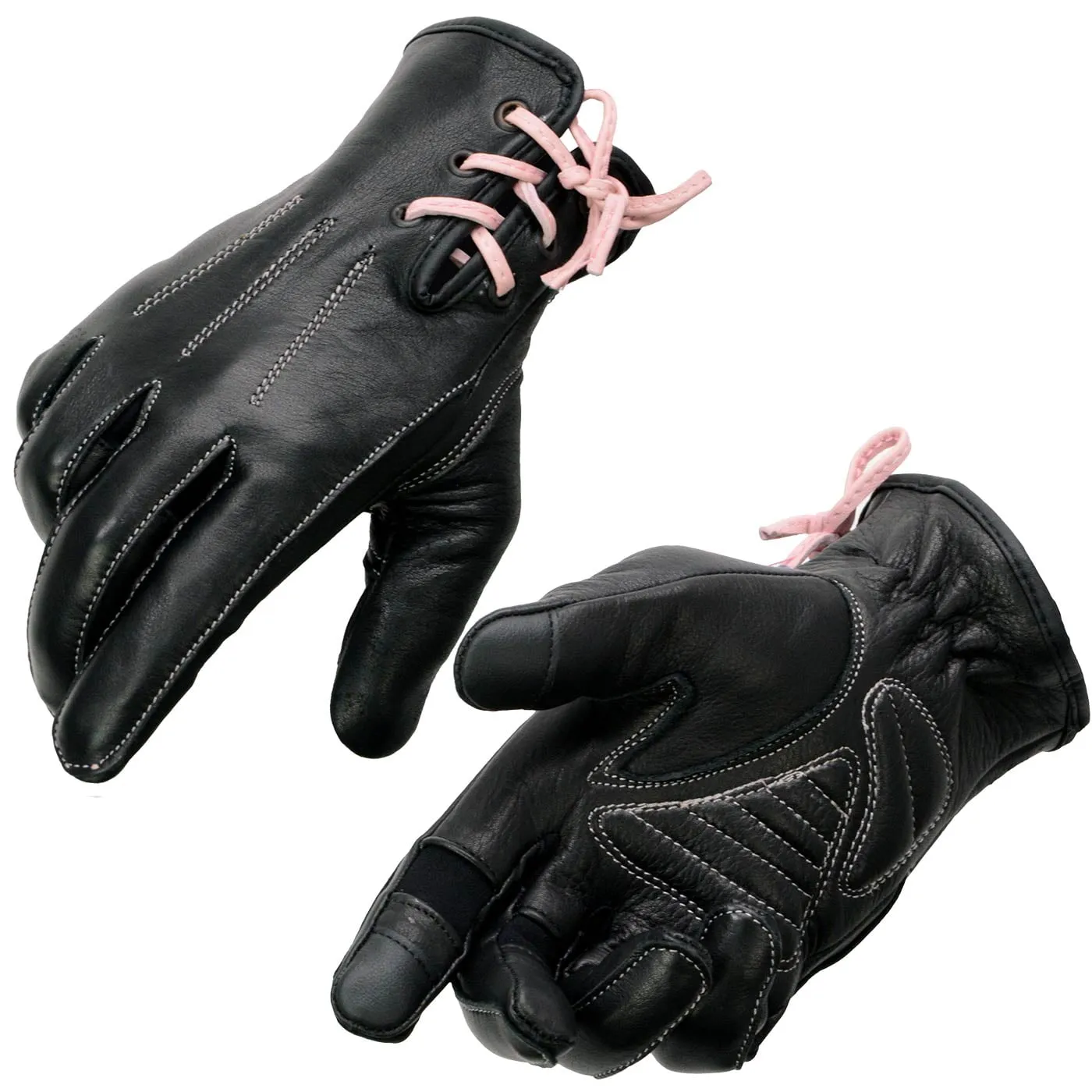 Milwaukee Leather MG7772 Women's Black/ Fuchsia ’I - Touchscreen Compatible’ Laced Wrist Motorcycle Hand Gloves W/ Gel Palm