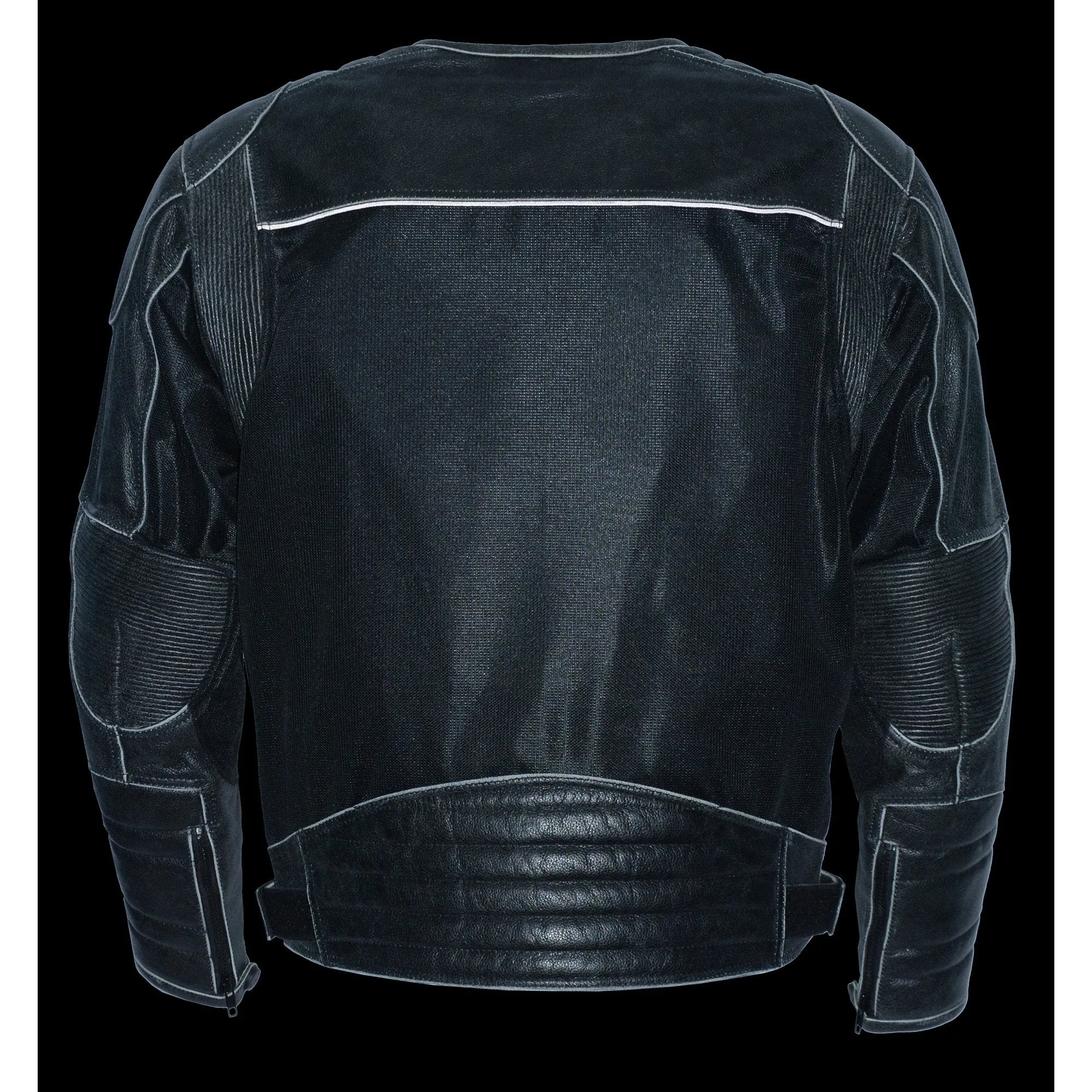 Milwaukee Leather MPM1796 Men's Armored Distressed Grey Leather and Mesh Racer Jacket