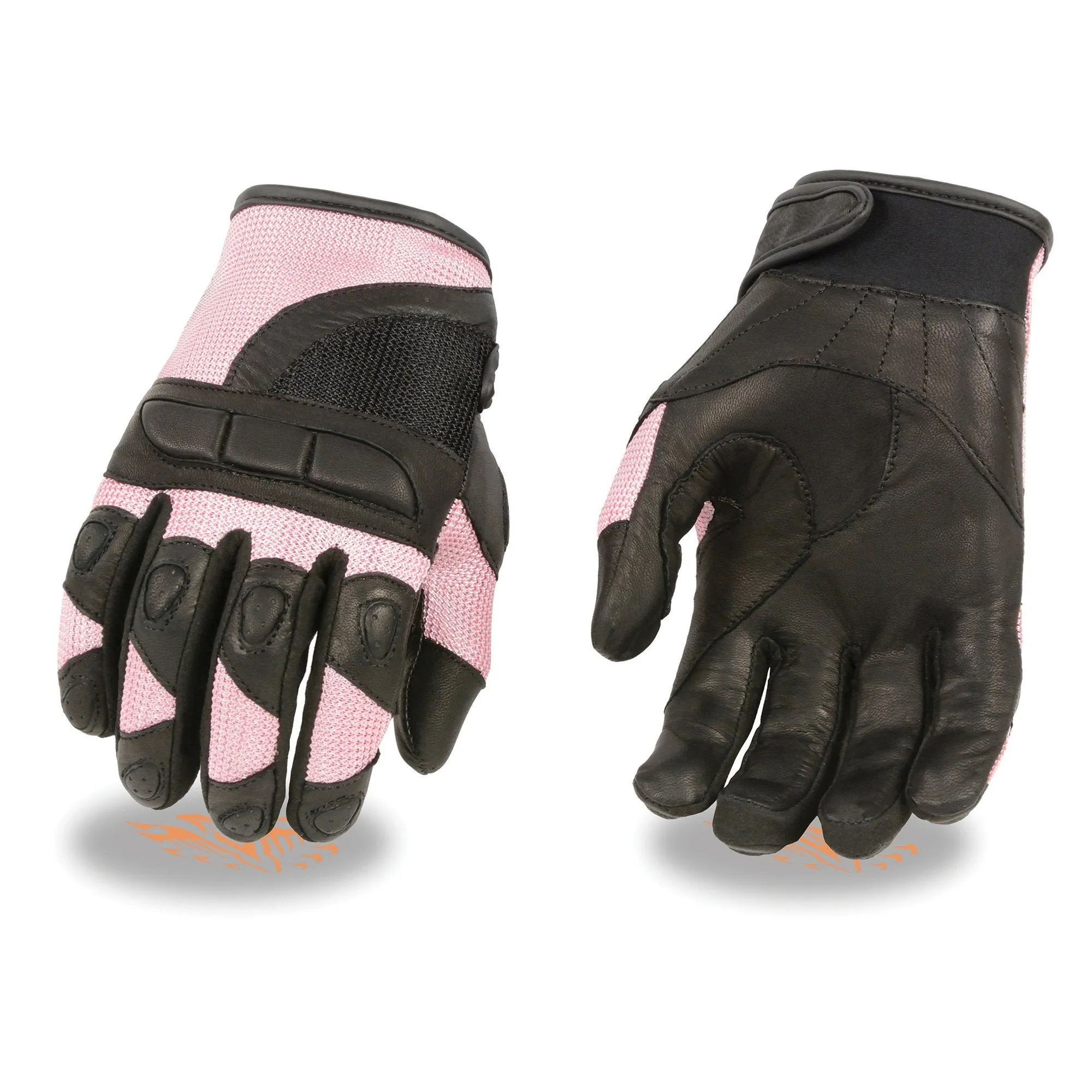 Milwaukee Leather SH802 Women's Black and Pink Leather with Mesh Racing Gloves