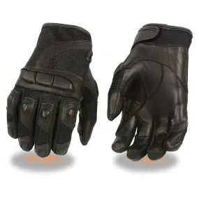 Milwaukee Leather SH802 Women's Black Leather and Mesh Racing Motorcycle Gloves w/ Padded Fingers