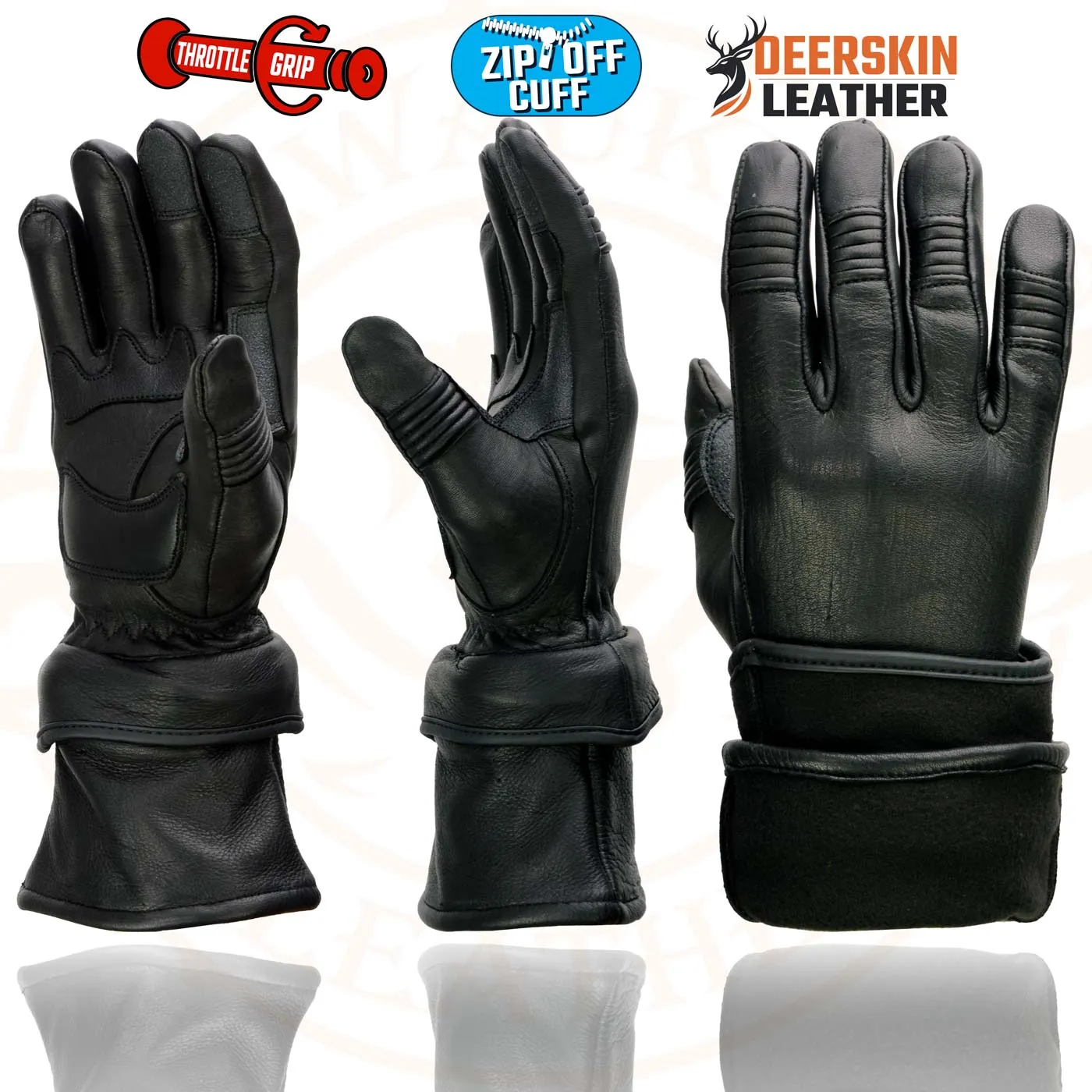 Milwaukee Leather SH870 Women's Black Deerskin Leather Gauntlet Gloves