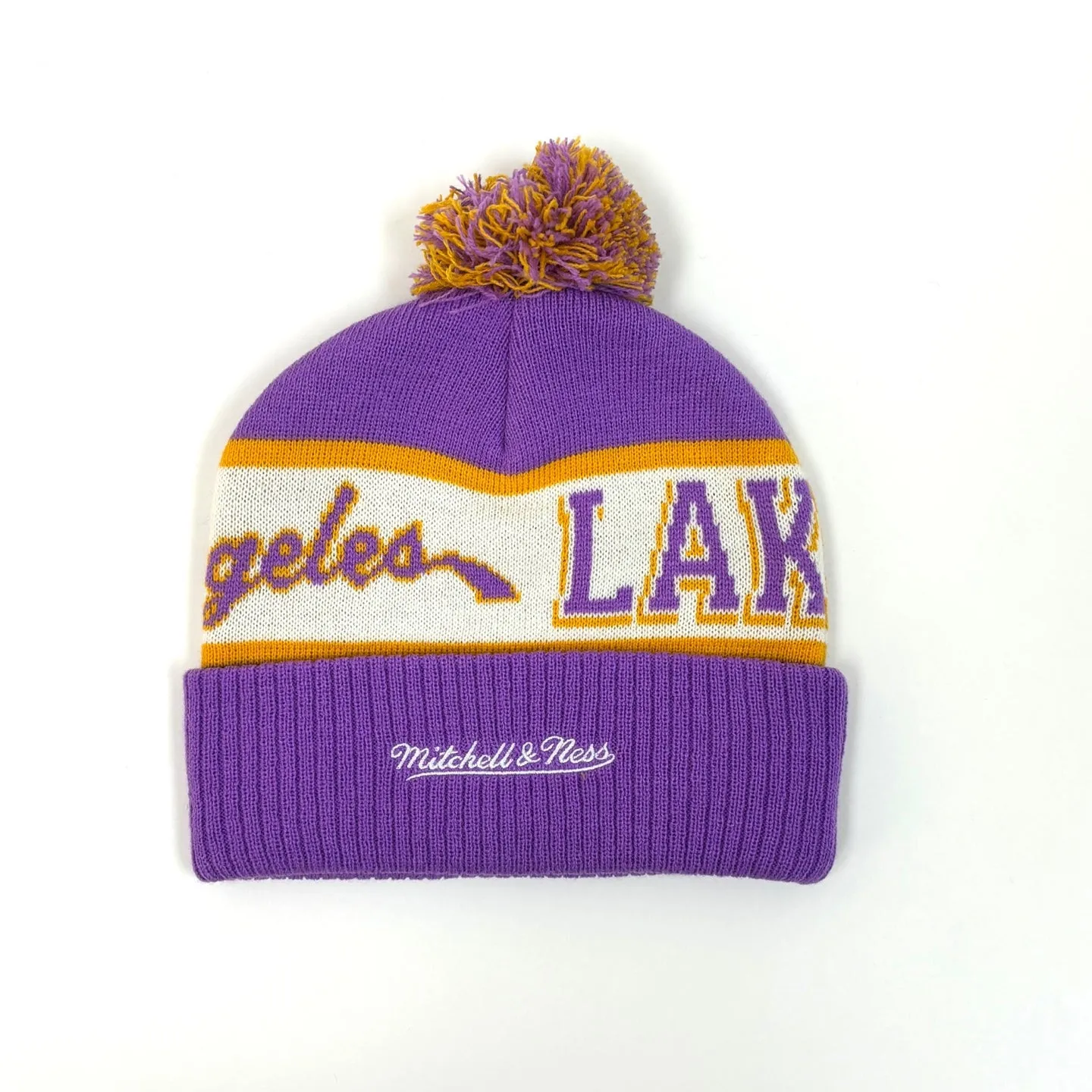 MITCHELL & NESS Los Angeles Lakers Block Sweep Pom Knit Beanie