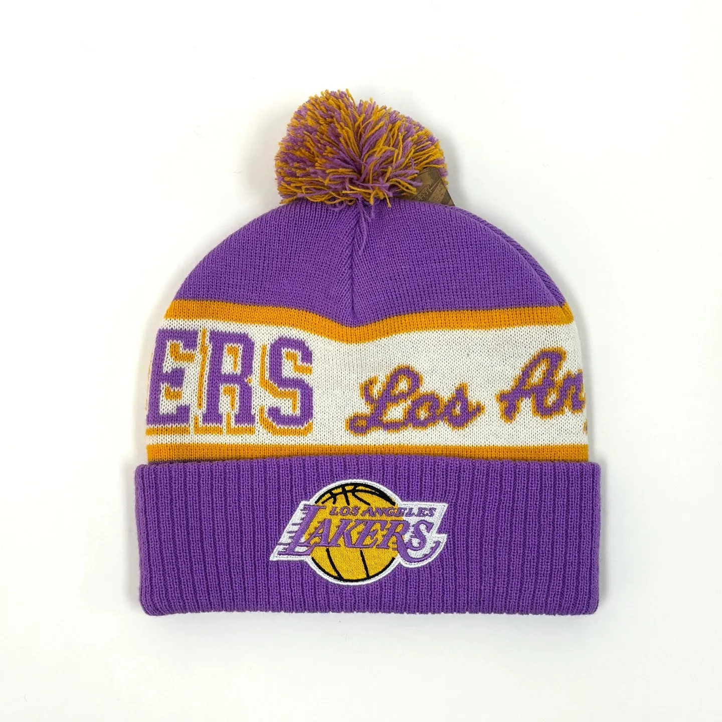 MITCHELL & NESS Los Angeles Lakers Block Sweep Pom Knit Beanie