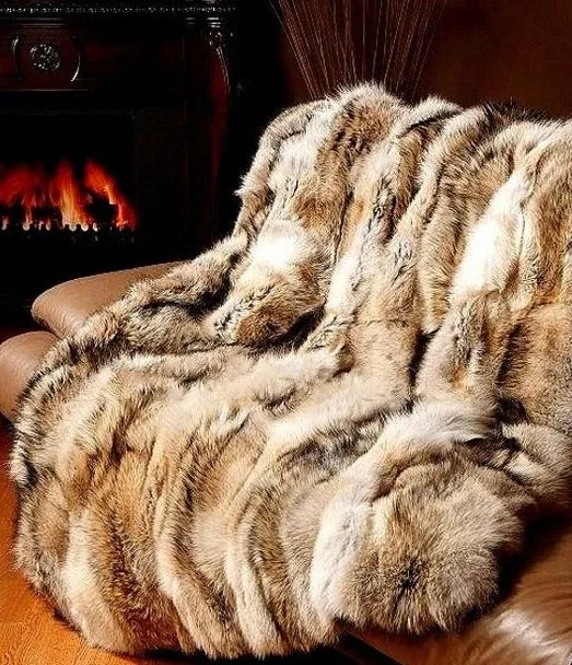 M.Miller Real Coyote Fur Section Throw Blanket