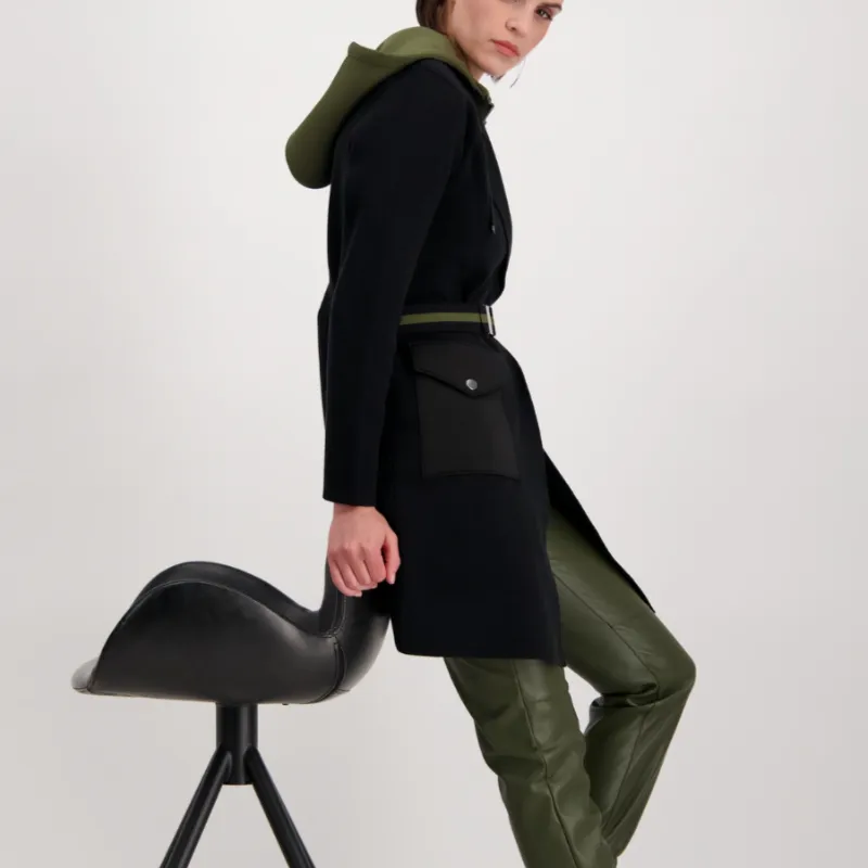 Monari Double Knit Coat w/vest - Black/Khaki