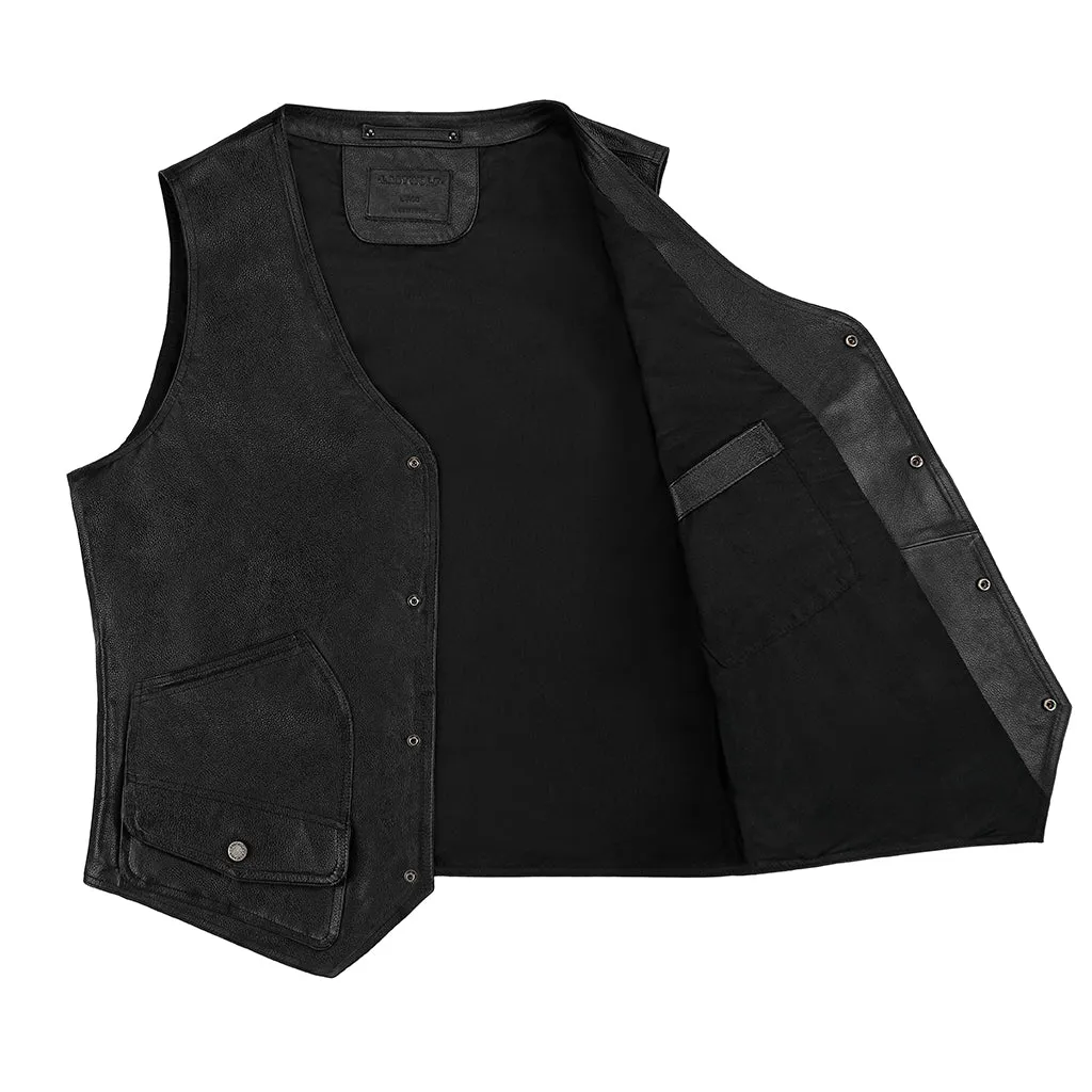 MONTANA LEATHER VEST - RAVEN  BLACK