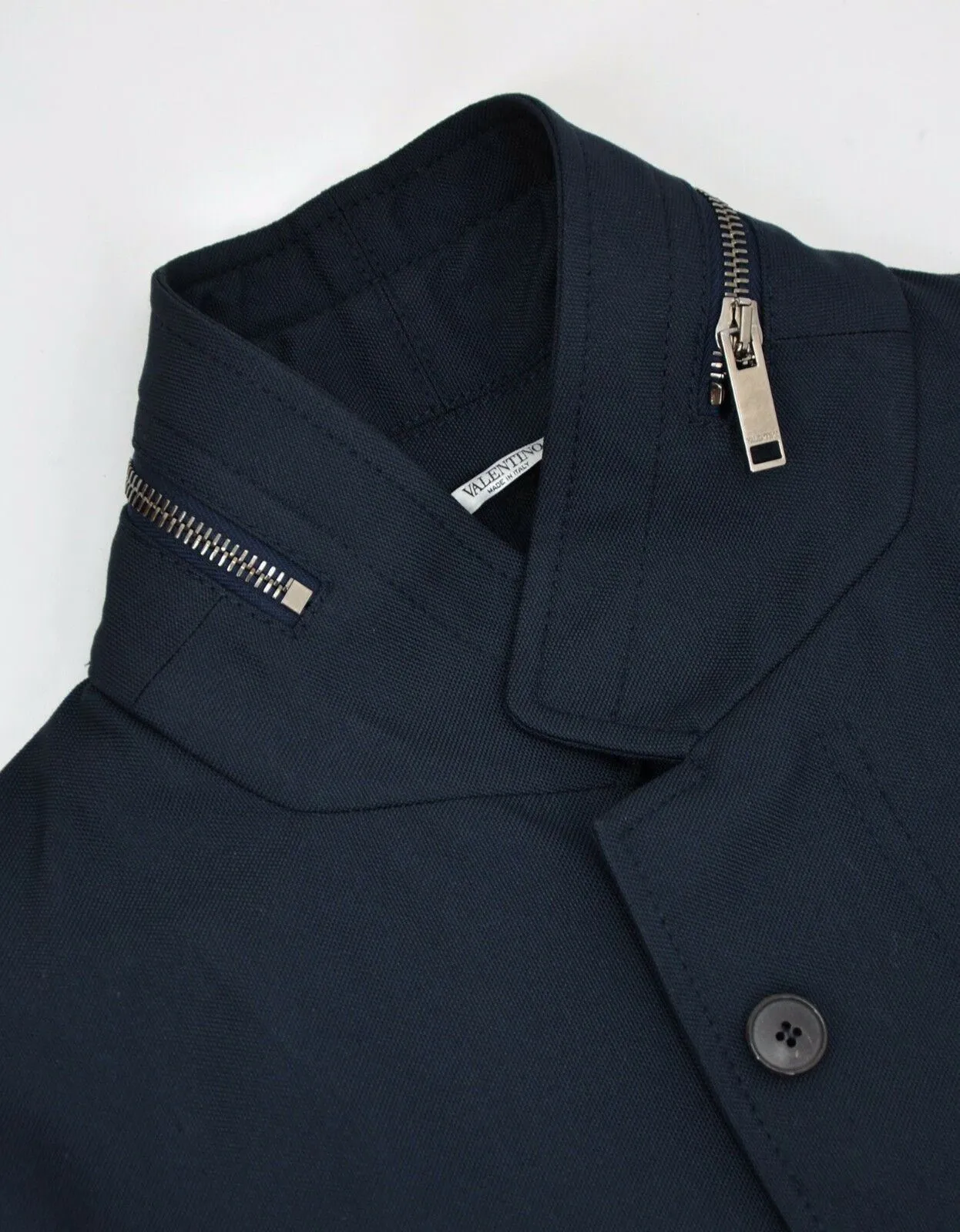 Navy Blue Jacket with Leather Panel