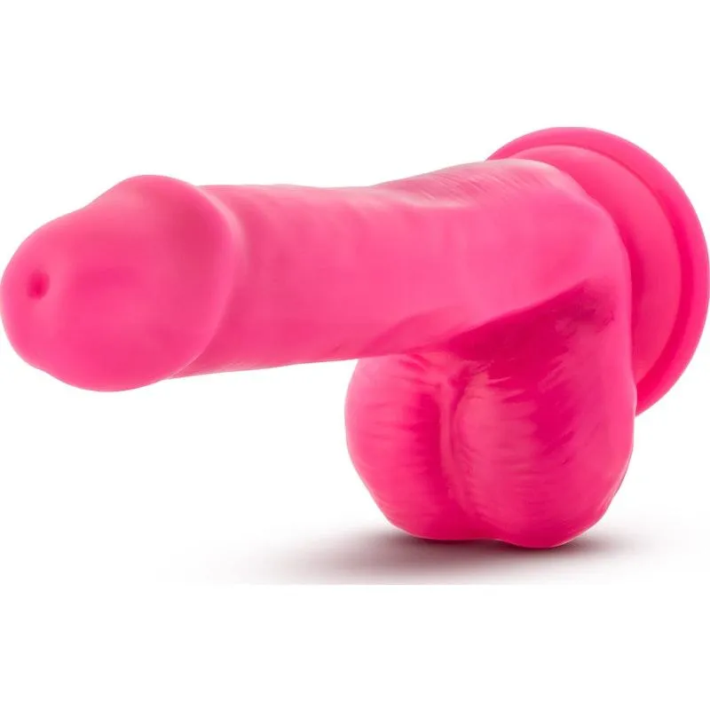 Neo Elite 6in Silicone Dual Density Cock with Balls Neon Pink