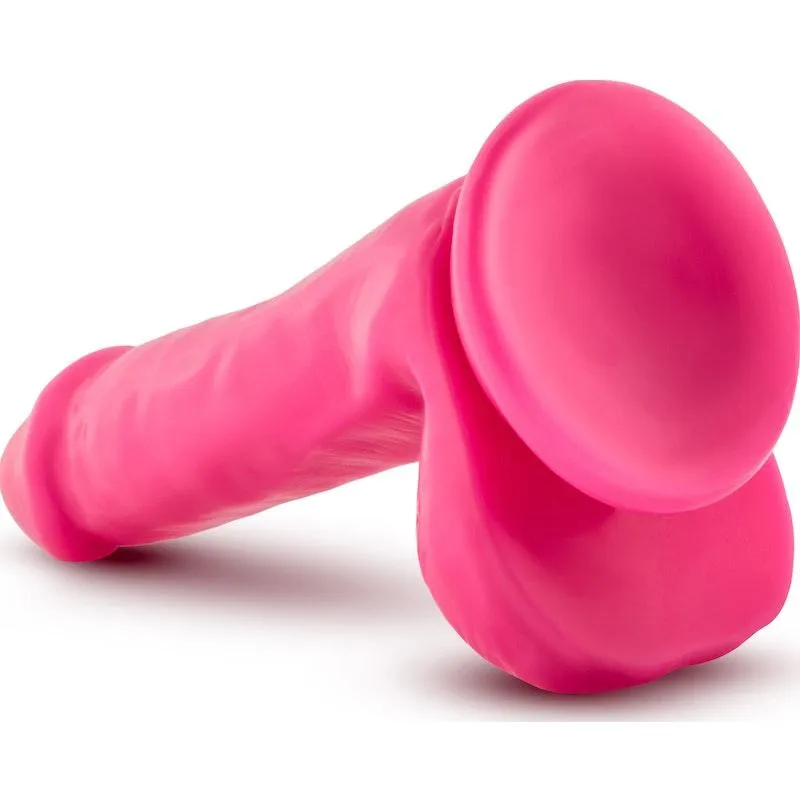 Neo Elite 6in Silicone Dual Density Cock with Balls Neon Pink