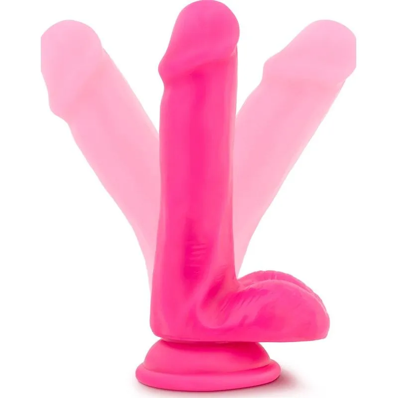 Neo Elite 6in Silicone Dual Density Cock with Balls Neon Pink