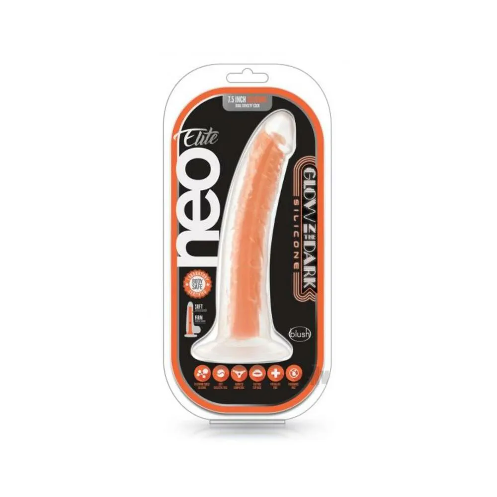 Neo Elite Glow In The Dark 7.5in Dual Density Cock Neon Neon Orange