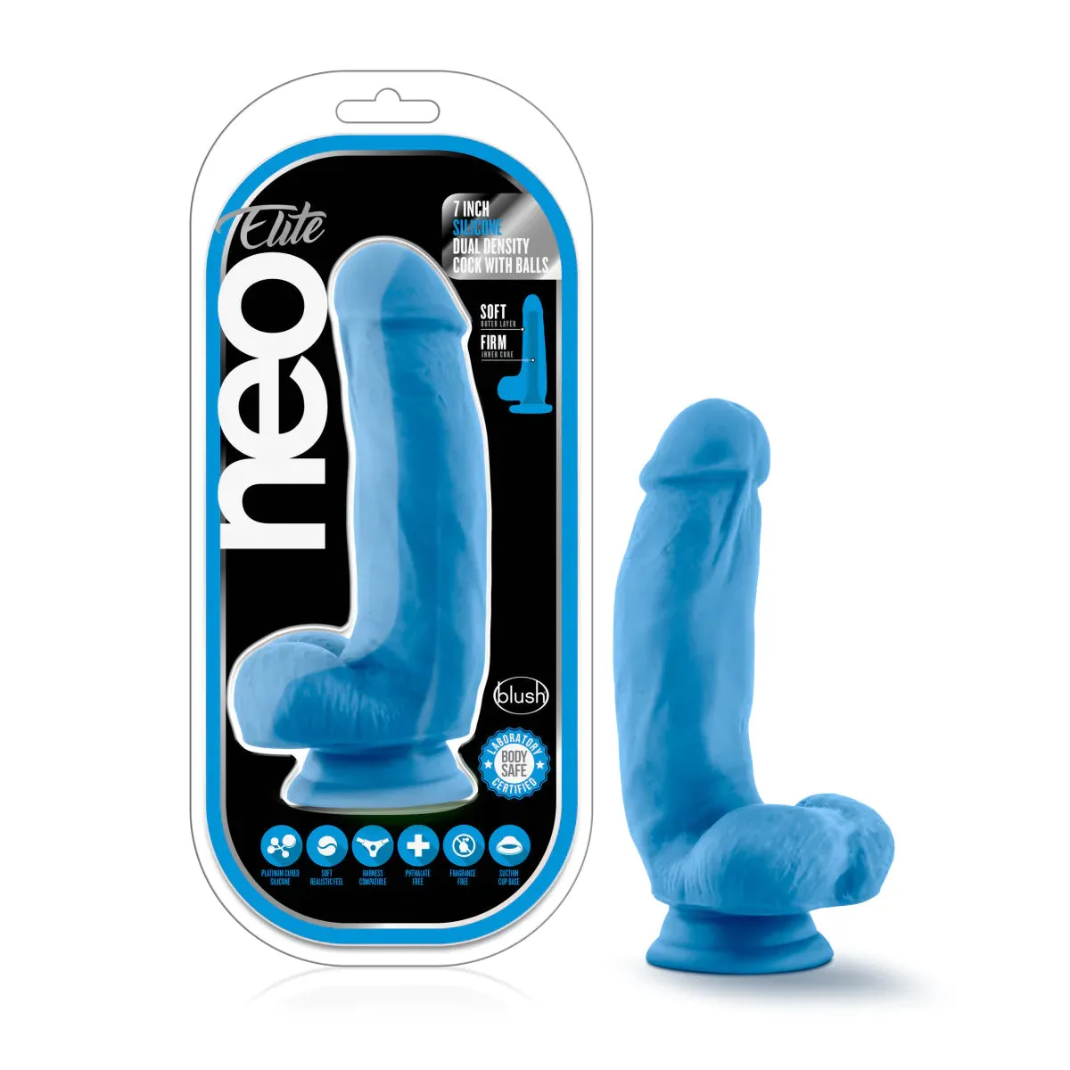 Neo Elite Neon Blue 7-Inch Long Dildo