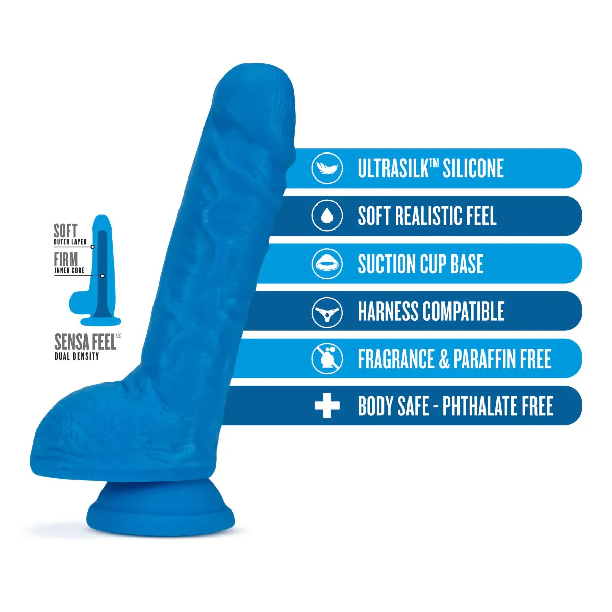 Neo Elite Neon Blue: 9-Inch Long Dildo