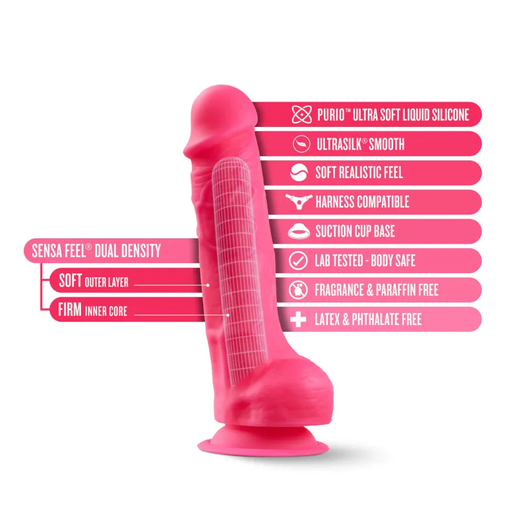 Neo Elite Silicone Dual Density Dildo with Balls 7.5in - Neon Pink