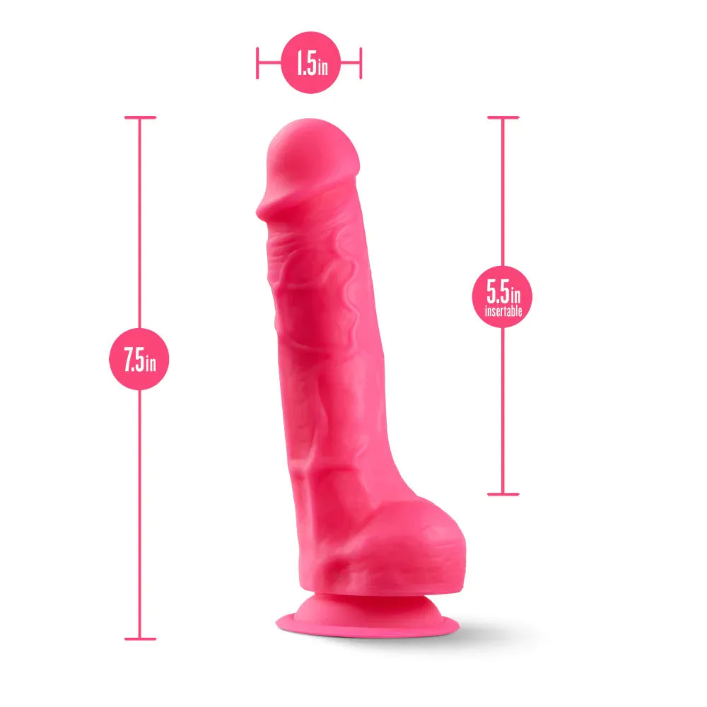 Neo Elite Silicone Dual Density Dildo with Balls 7.5in - Neon Pink