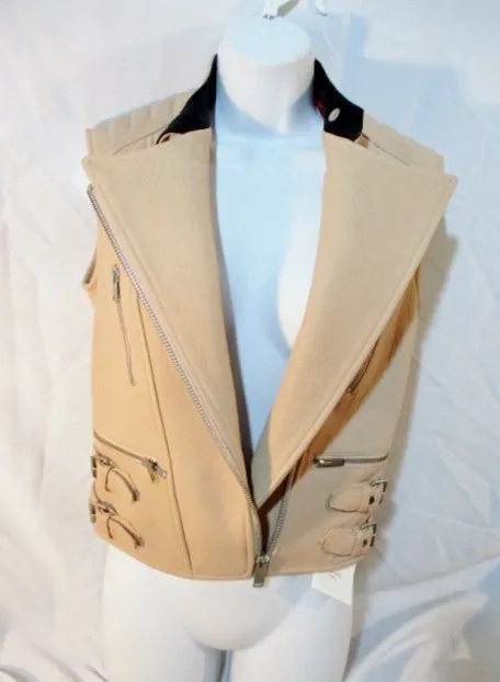 New CELINE PARIS LEATHER Moto Riding vest biker jacket coat 38 NUDE Womens