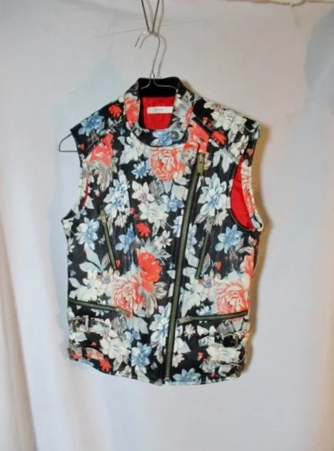 NWT New CELINE LEATHER PEONY Moto vest jacket coat 40 FLORAL Sleeveless