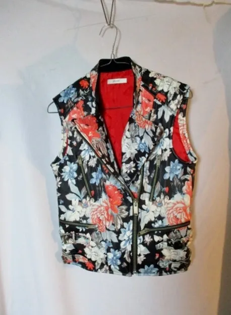 NWT New CELINE LEATHER PEONY Moto vest jacket coat 40 FLORAL Sleeveless