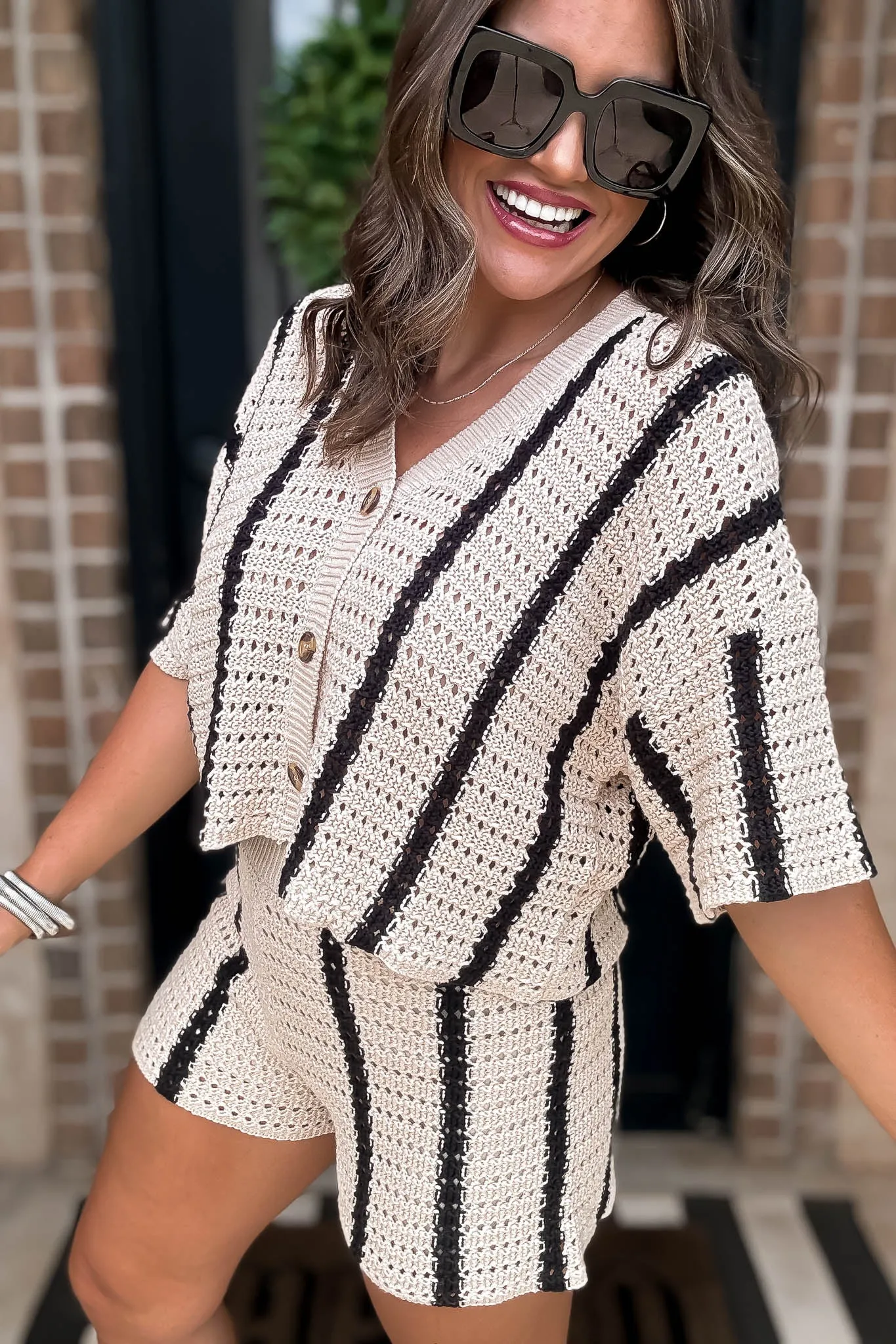 Open Knit Button Down Sweater Top