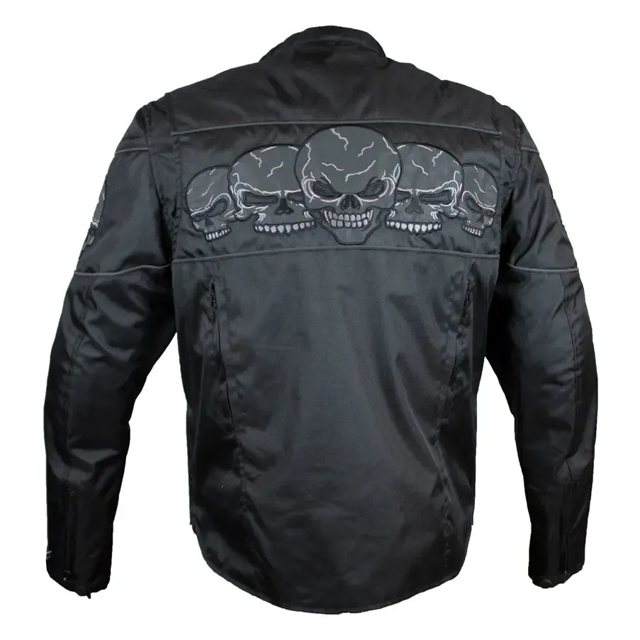 Open Road Men's Reflective Skull Textile Motorcycle Jacket