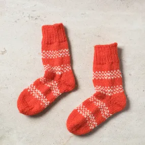 Orange - Kumaun Hand-knitted Woolen Socks - Kids